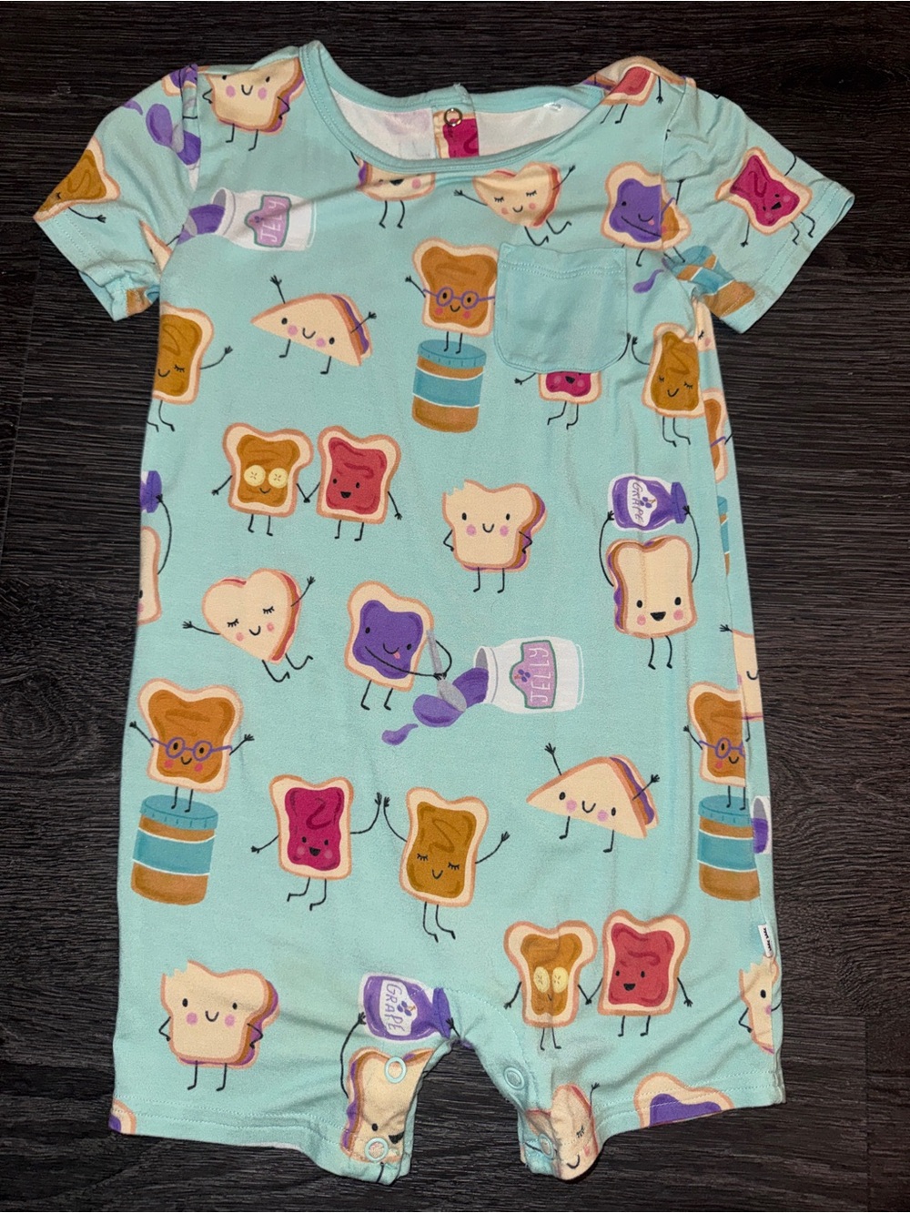 Little Sleepies Mint Button Peanut Butter Jelly Short Sleeve Pocket Romper